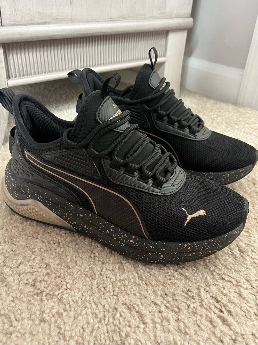Puma Black and Gold Sneakers - Size 7.5